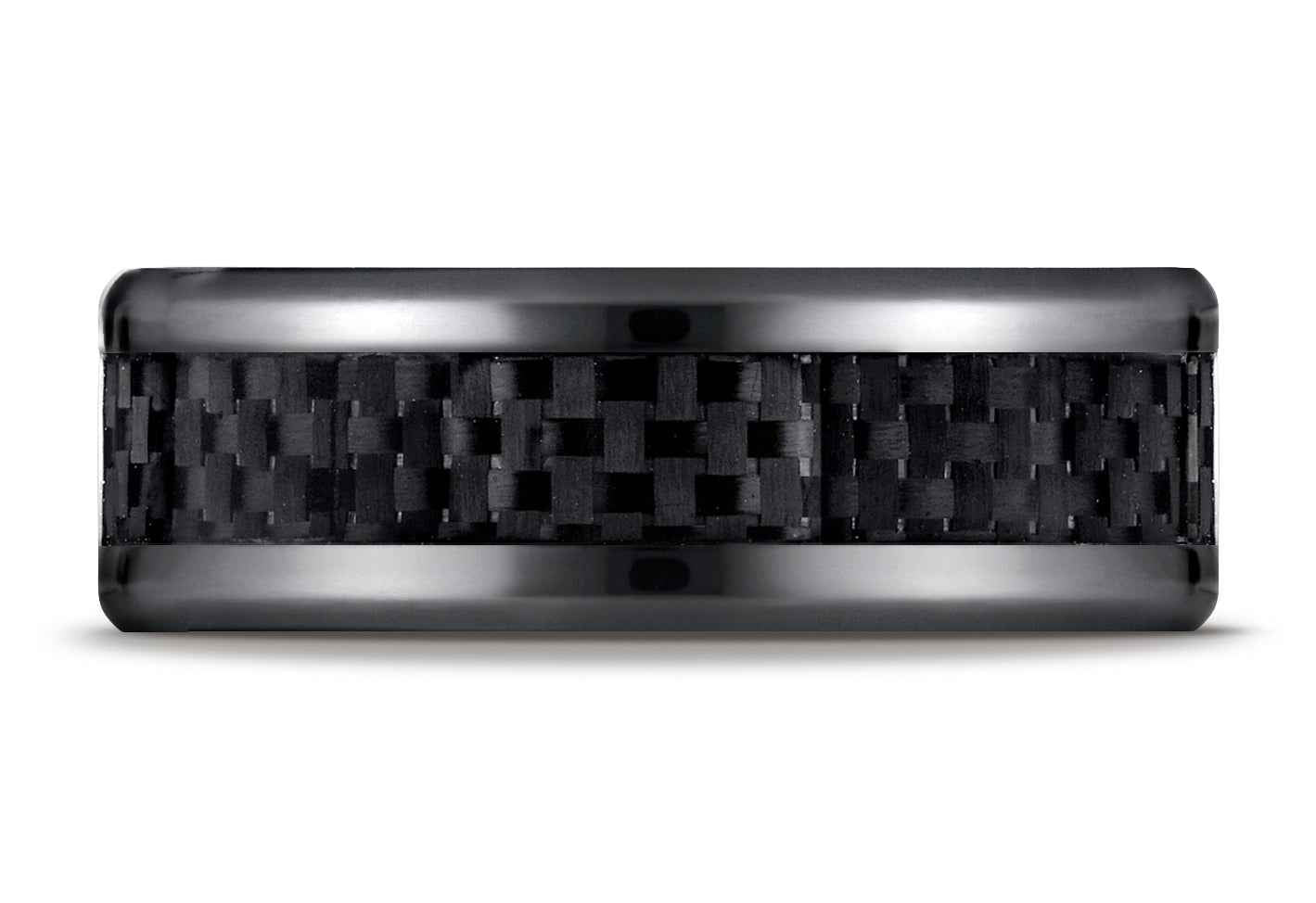 BENCHMARK Mens 8MM Black Titanium with Carbon Fiber Inlay Wedding Band