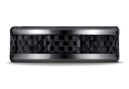 BENCHMARK Mens 8MM Black Titanium with Carbon Fiber Inlay Wedding Band