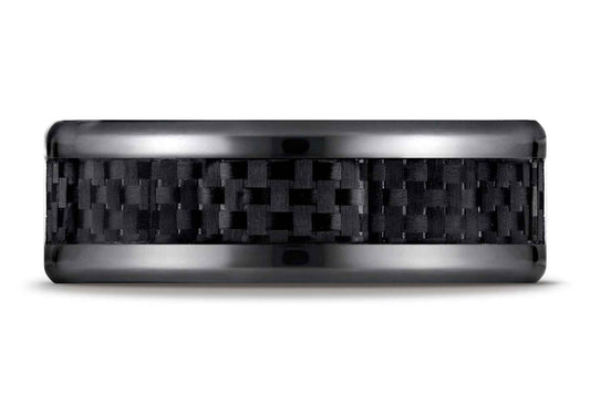 BENCHMARK Mens 8MM Black Titanium with Carbon Fiber Inlay Wedding Band