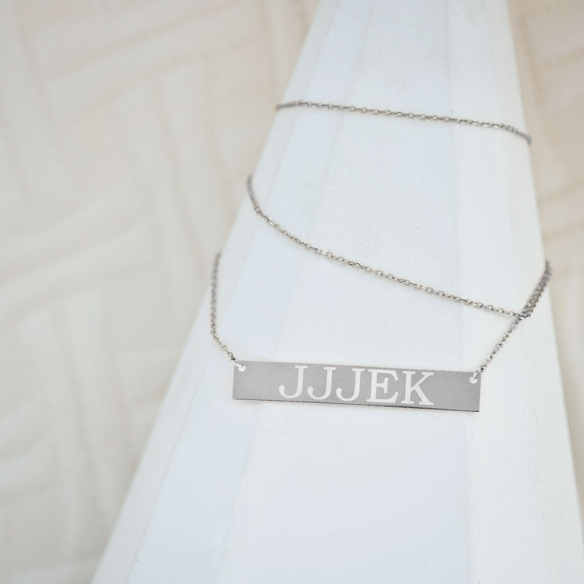 Engravable Fashion Layering Bar Necklace in 10K White Gold front view