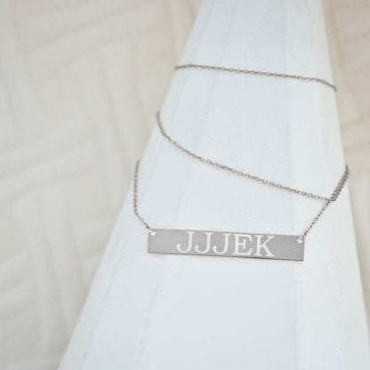 Engravable Fashion Layering Bar Necklace in 10K White Gold front view