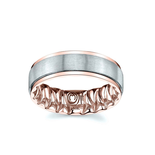 MFIT Men's 7.0mm Wedding Band with Satin Center and Outer Pink Gold in 10K White and Pink Gold