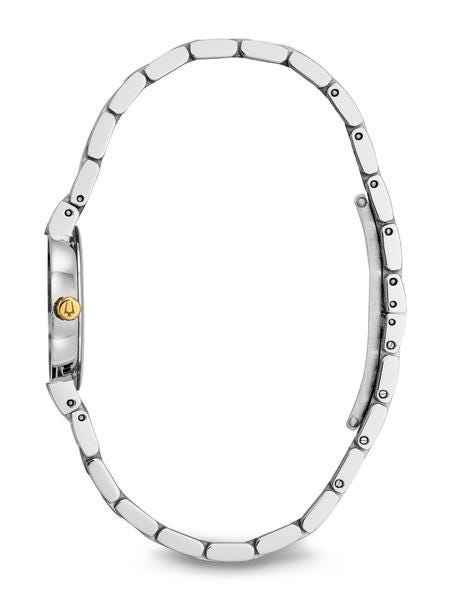 Bulova Modern Collection Ladies' Blue Mother-of-Pearl Watch with12 Diamond Accents in Two-Tone Stainless Steel front view