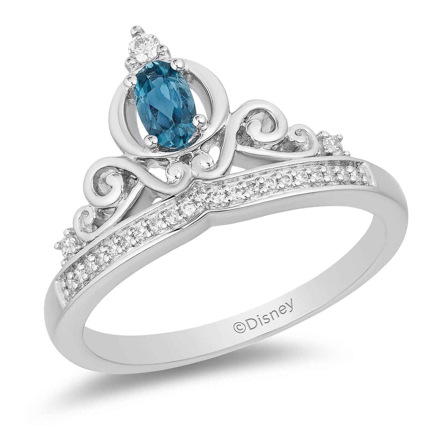 Enchanted Disney Cinderella 1/10 ct. tw. Diamond Crown Ring with Oval Topaz in Sterling Silver