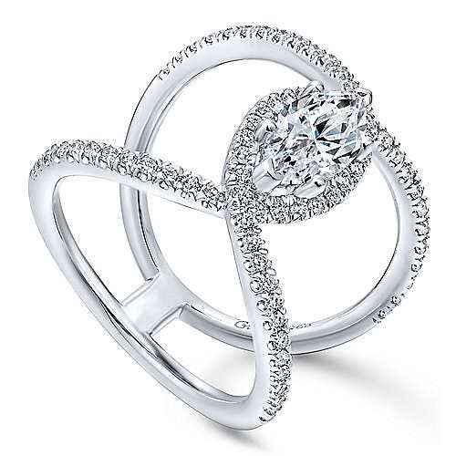 Gabriel & Co. .50 ct. Marquise Halo Semi-Mount Diamond Bypass Designed Engagement Ring in 14K White Gold front view