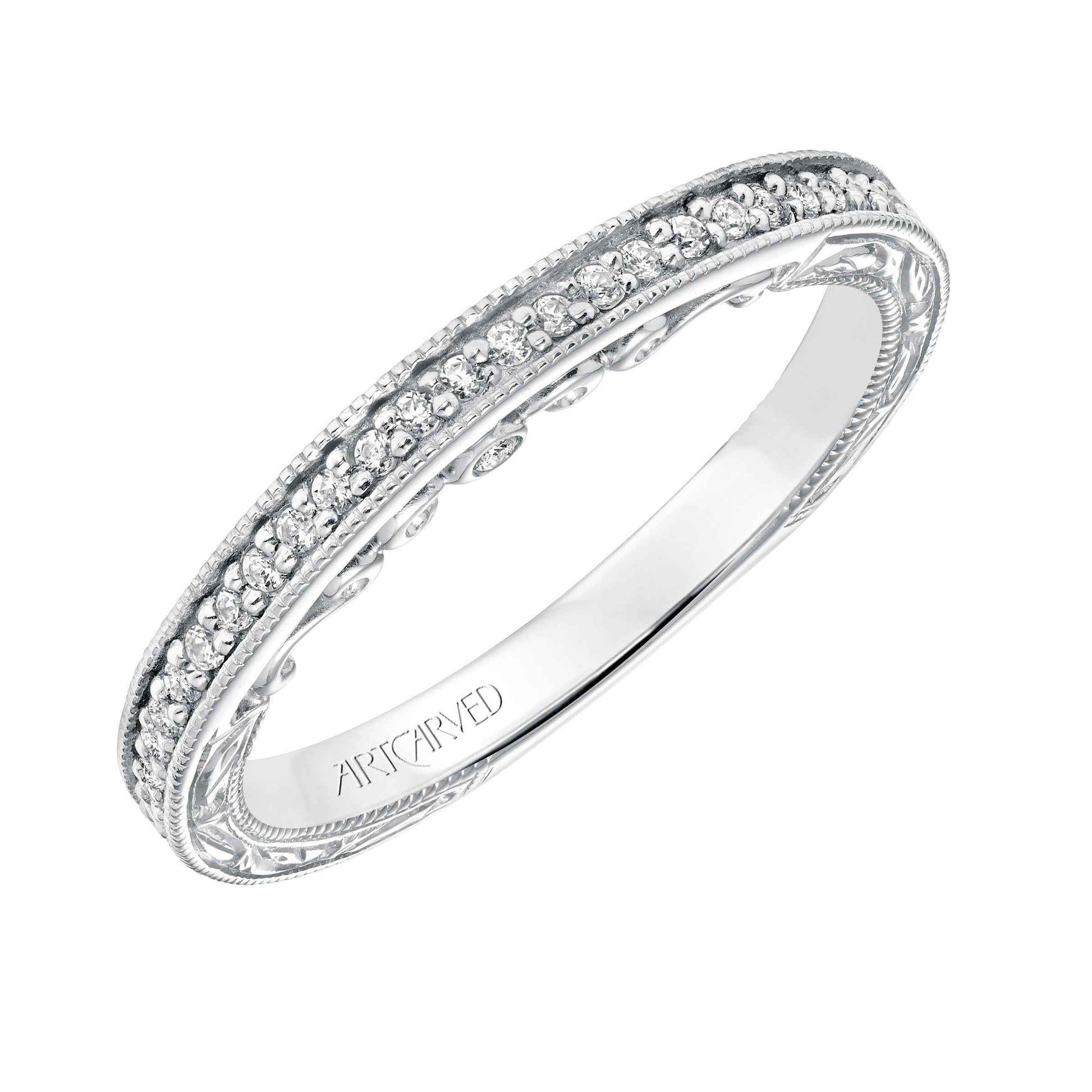 ArtCarved Vintage 1/7 ct. tw. Diamond Milgrain Wedding Band in 14K White Gold
