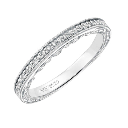 ArtCarved Vintage 1/7 ct. tw. Diamond Milgrain Wedding Band in 14K White Gold