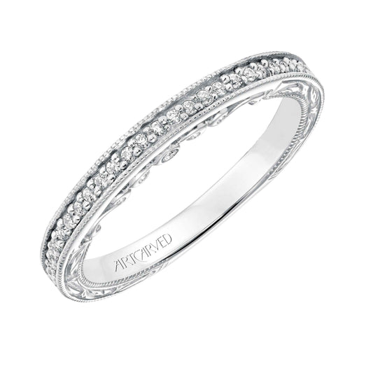 ArtCarved Vintage 1/7 ct. tw. Diamond Milgrain Wedding Band in 14K White Gold