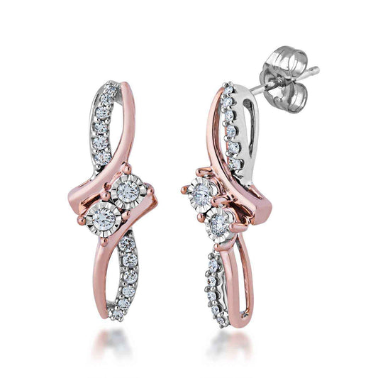 2BeLoved 1/3 ct. tw. 2 Stone Diamond Earrings in 10K White & Pink Gold
