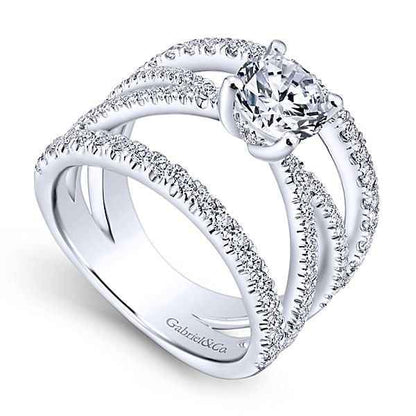 Gabriel & Co. .83 ct. tw. Round Semi-Mount Engagement Ring with Split Shank in 14K White Gold front view