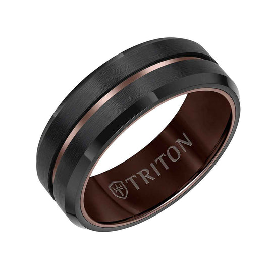 Triton Men's 8mm Espresso Tungsten With Satin Finish Wedding Ring close-up detail