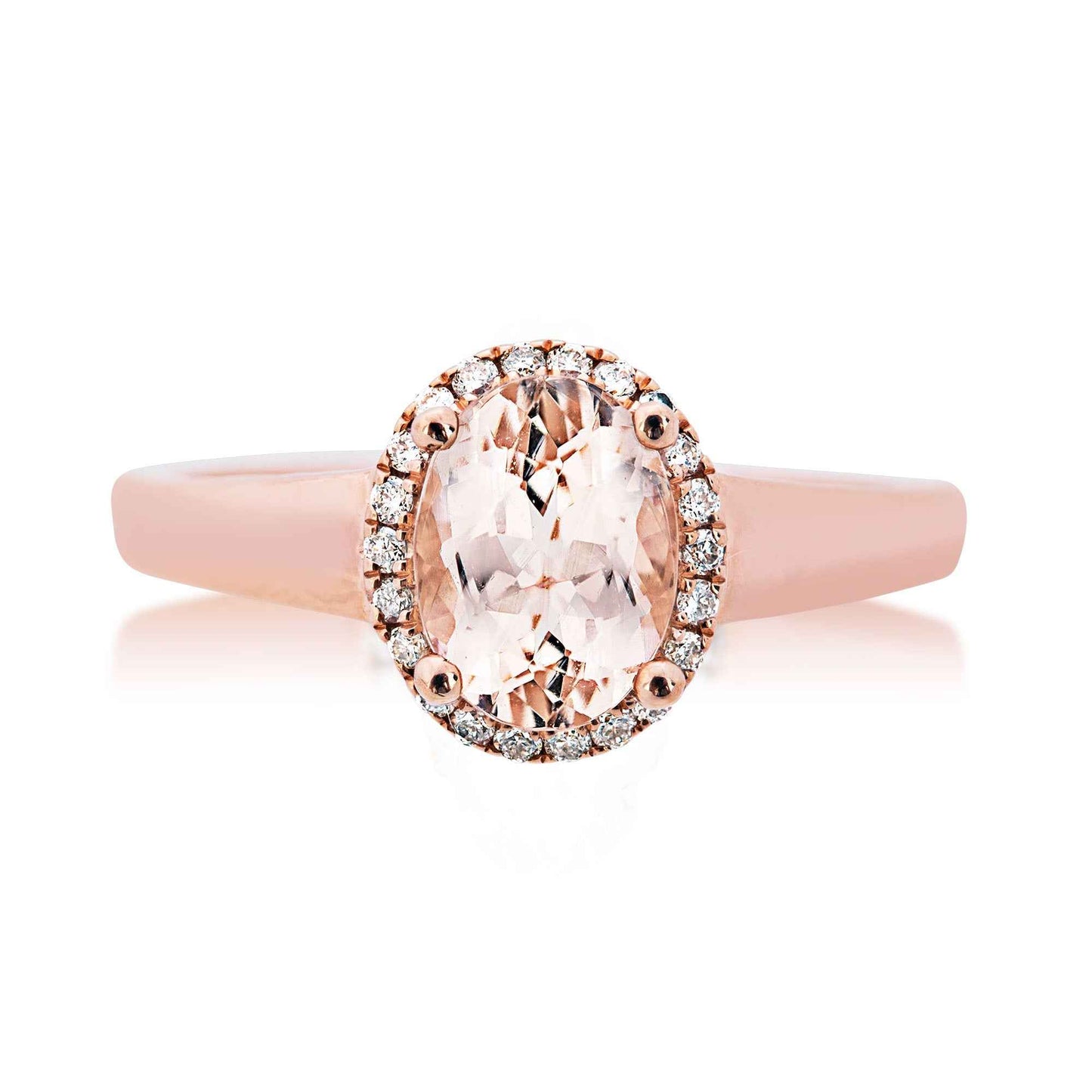 Genuine Oval Morganite Fashion Ring with 1/8 ct. tw. Diamond Halo in 10K Pink Gold
