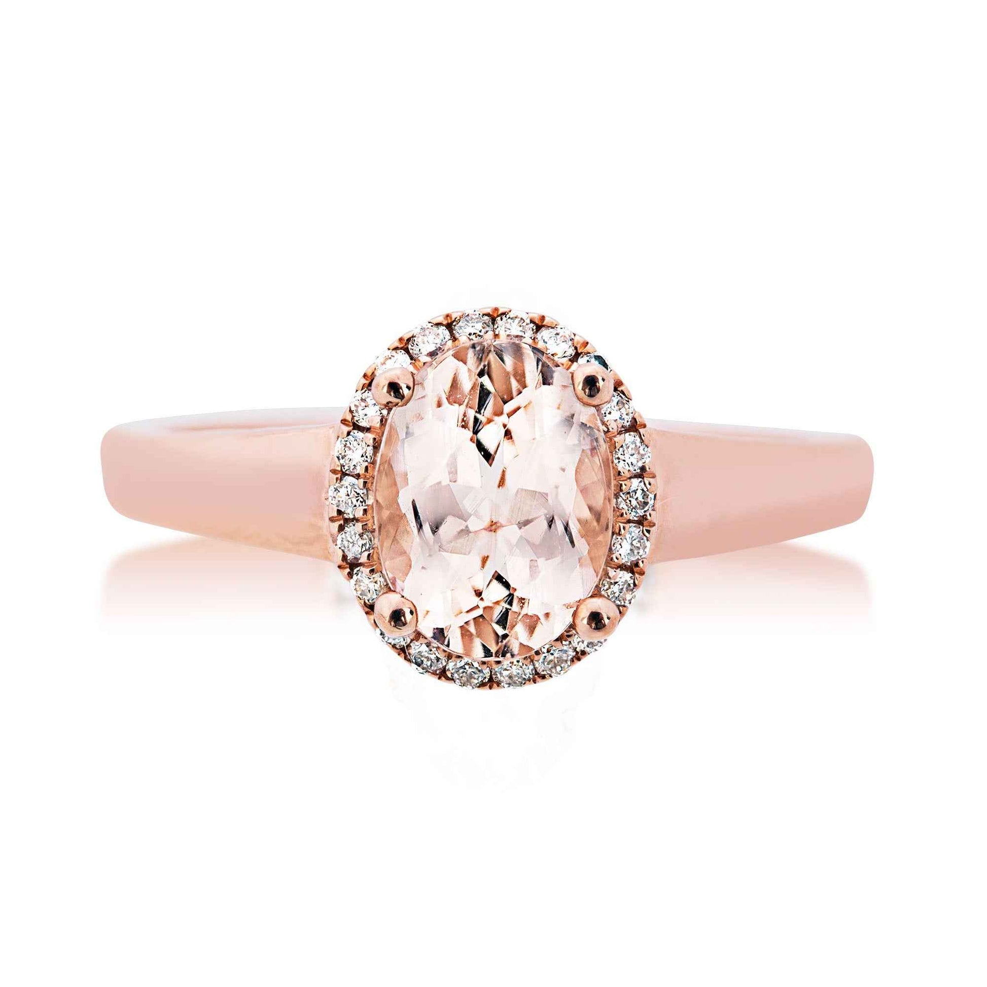 Genuine Oval Morganite Fashion Ring with 1/8 ct. tw. Diamond Halo in 10K Pink Gold