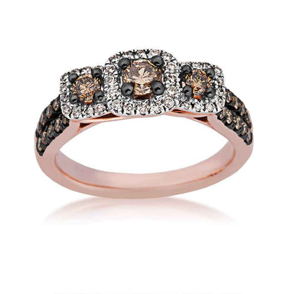 Mocha Collection 1 ct. tw. Round 3-Stone Mocha Diamond Anniversary Ring with White Diamond Halos & Black Rhodium Plating