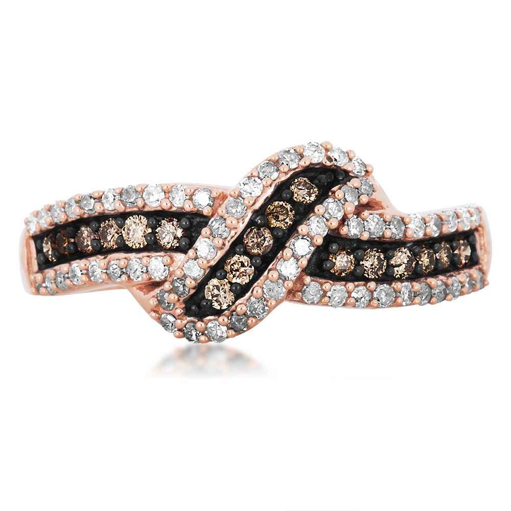 Mocha Collection 1/2 ct. tw. Round Mocha & White Diamond Fashion Ring with Black Rhodium Plating in 10K Pink Gold front view