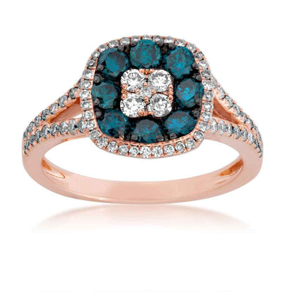 1-1/4ct. tw Treated Blue and White Diamond Cluster Halo Ring in 10K Pink Gold front view