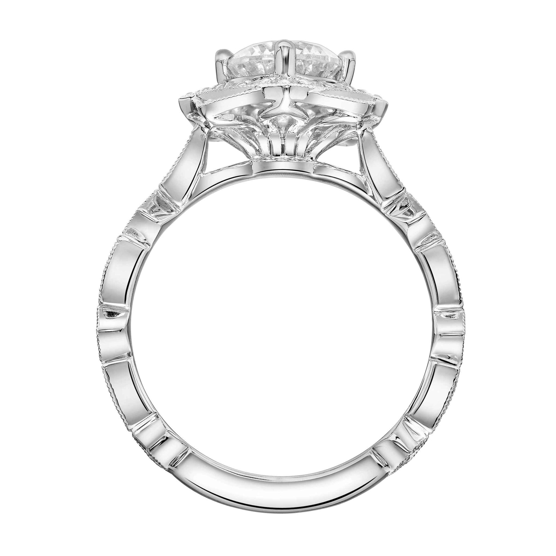 ArtCarved Vintage 1/3 ct. tw. Diamond Square Halo Accent Semi-Mount Engagement Ring with Milgrain Detailing close-up detail