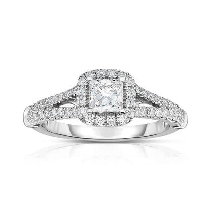 Brilliantly Yours 1-1/4 ct. tw. Princess Cut Diamond Engagement Ring with Diamond Halo & Split-Shank Band in 14K White Gold