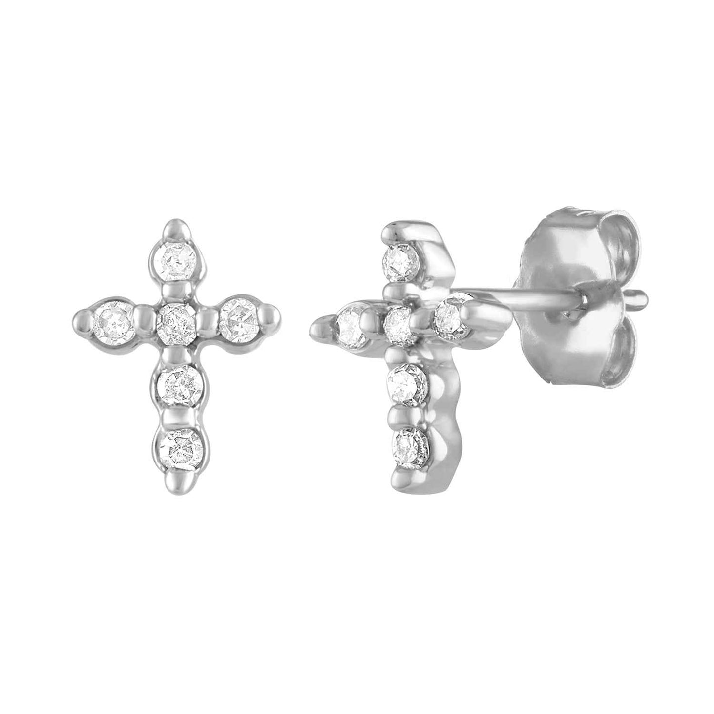 1/8 Ct. Tw. Diamond Cross Stud Earrings In 10K White Gold