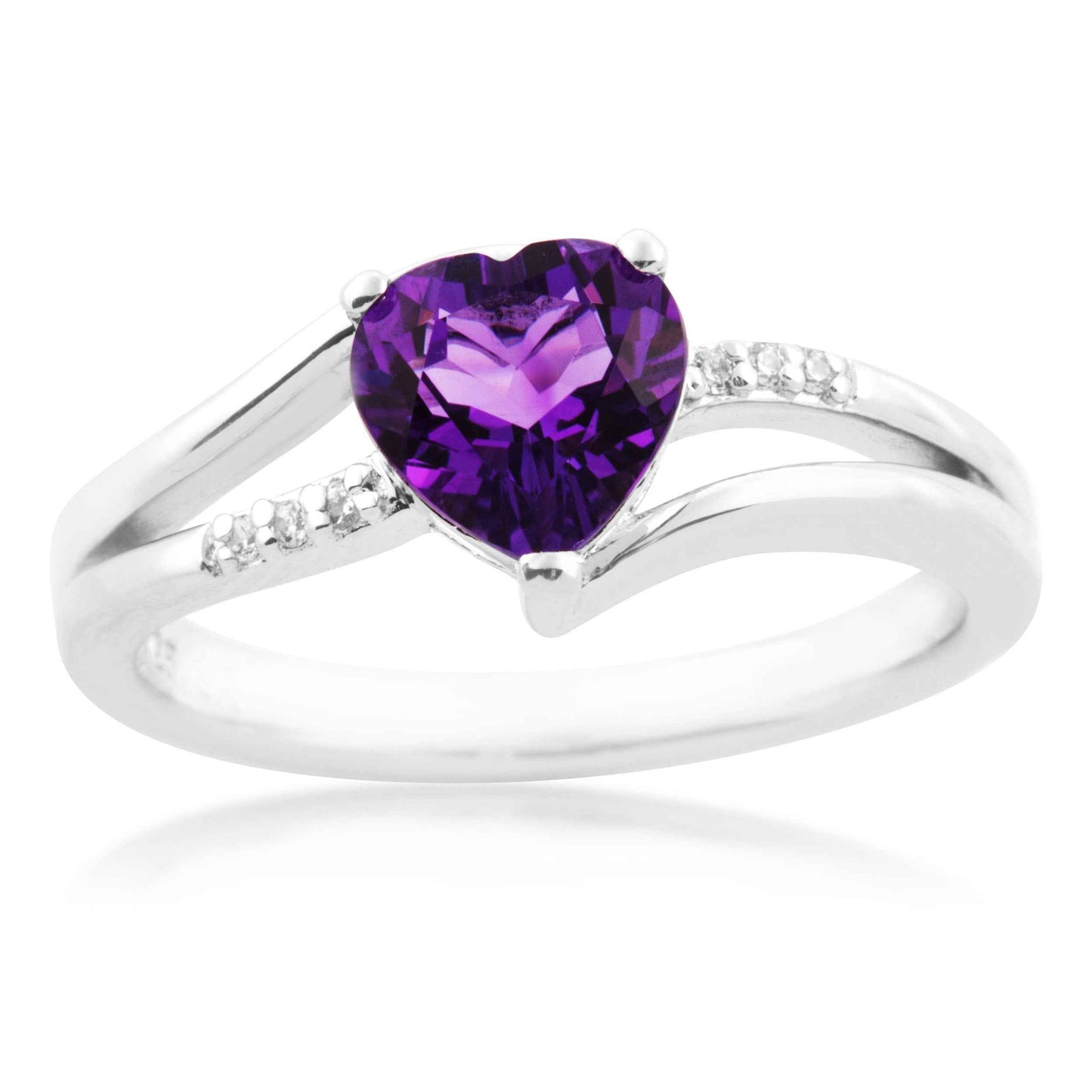 Heart Amethyst & Diamond Accent Split Shank Ring in Sterling Silver