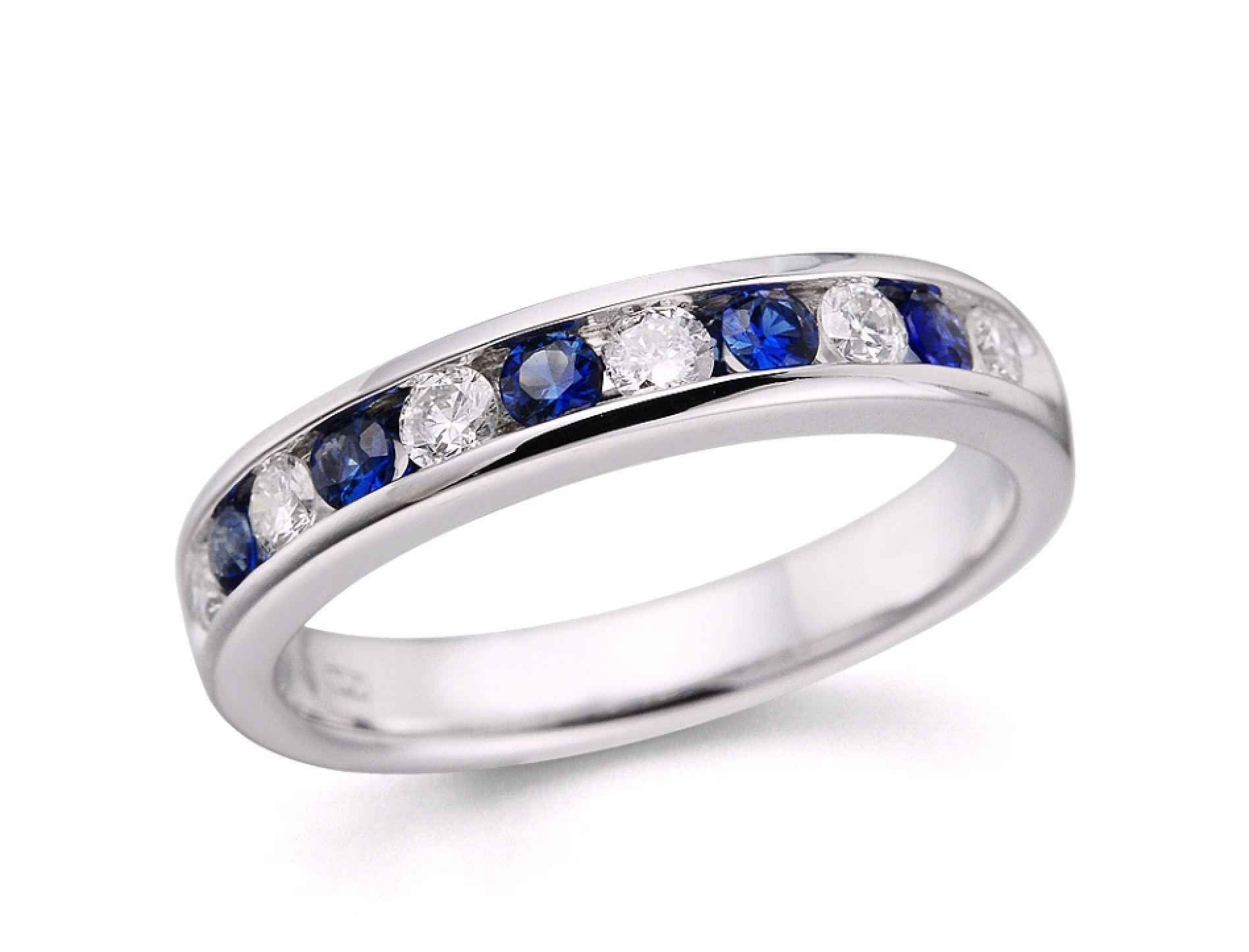 Sapphire and 1/4 ct. tw. Diamond Channel Band in 10KT White Gold