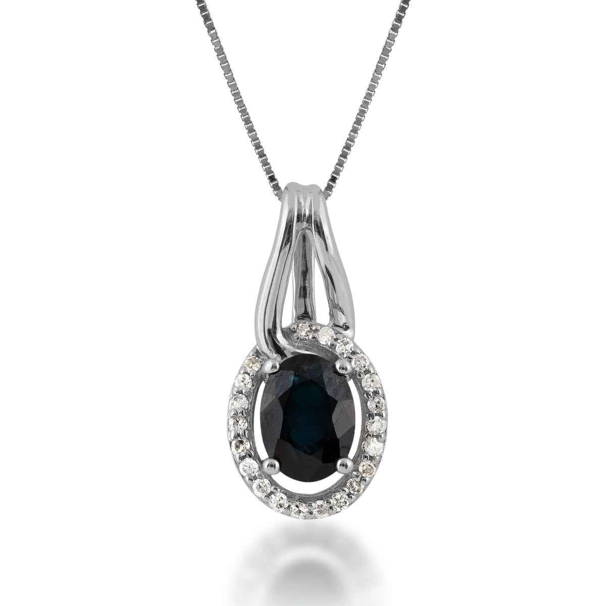 Oval Sapphire and 1/10 ct. tw. Diamond Halo Pendant in 10K White Gold