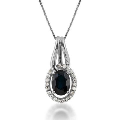 Oval Sapphire and 1/10 ct. tw. Diamond Halo Pendant in 10K White Gold