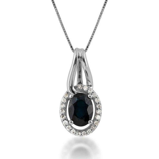 Oval Sapphire and 1/10 ct. tw. Diamond Halo Pendant in 10K White Gold
