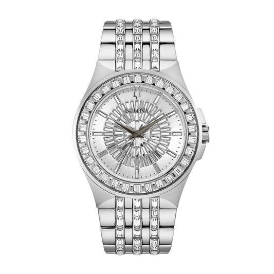 Bulova Men's Phantom Crystal Collection Stainless Steel Watch with Silver Dial