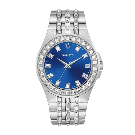 Bulova Men's Phantom Crystal Collection Stainless Steel Watch with Blue Dial