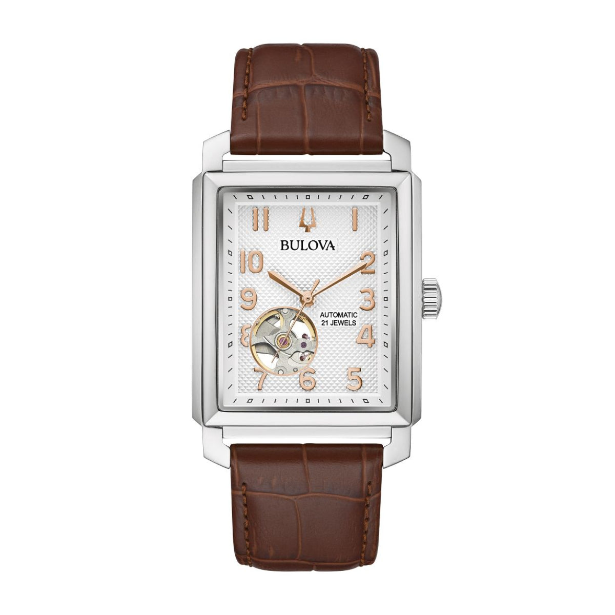 Bulova Men's Sutton Stainless Steel Watch with Silver Dial & Brown Leather Strap