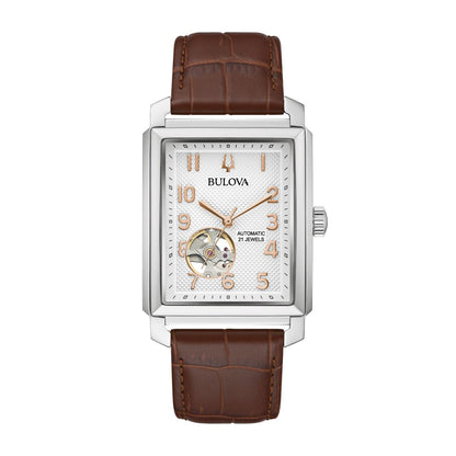 Bulova Men's Sutton Stainless Steel Watch with Silver Dial & Brown Leather Strap