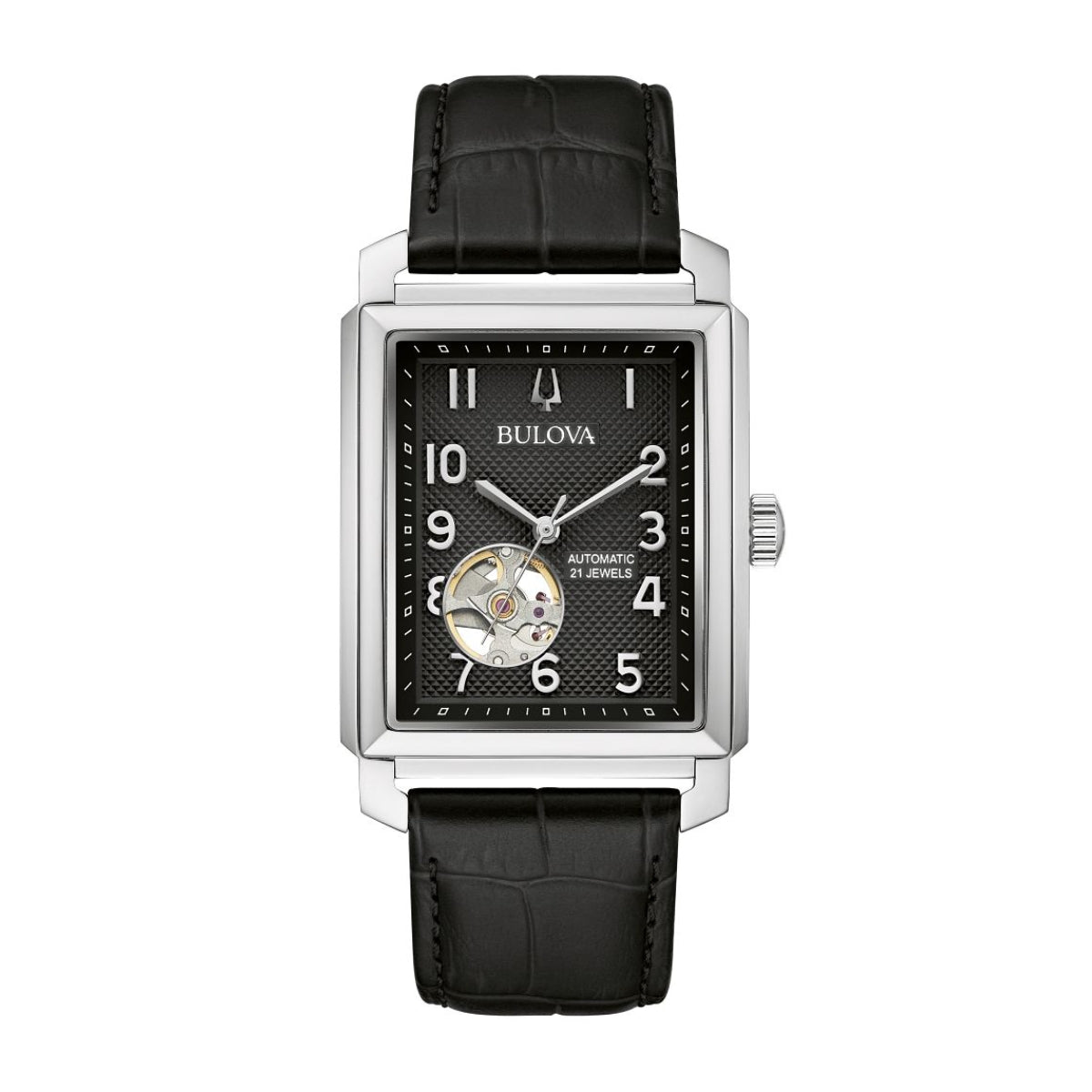 Bulova Men's Sutton Stainless Steel Watch with Black Dial & Black Leather Strap