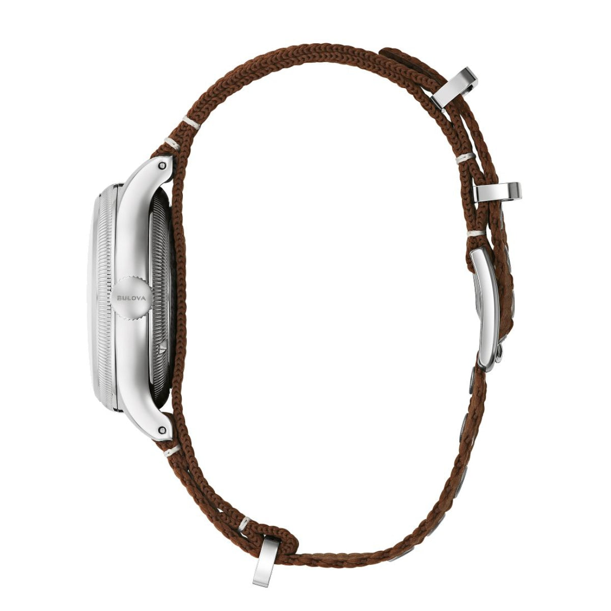 Bulova A-11 Hack Watch with Blue Dial & Brown Nylon Strap front view