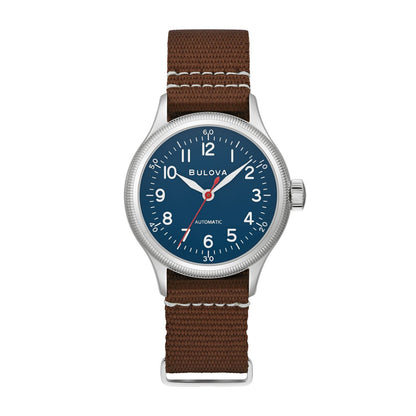 Bulova A-11 Hack Watch with Blue Dial & Brown Nylon Strap