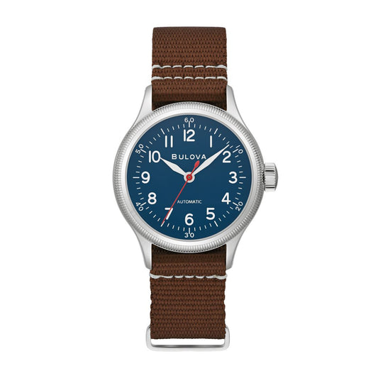 Bulova A-11 Hack Watch with Blue Dial & Brown Nylon Strap