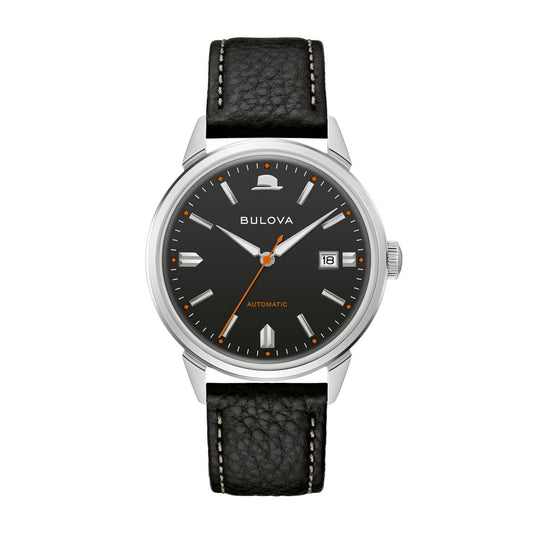 Bulova Frank Sinatra Summer Wind Watch with Black Dial & Black Leather Strap