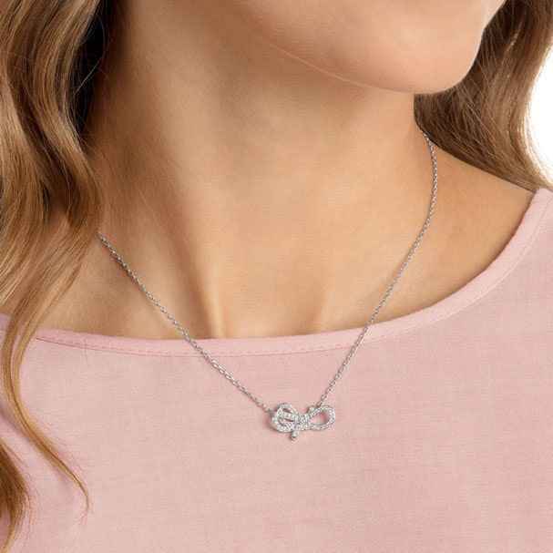 Swarovski Lifelong Bow Collection White Crystal Bow Necklace in Silver Rhodium Plating side profile