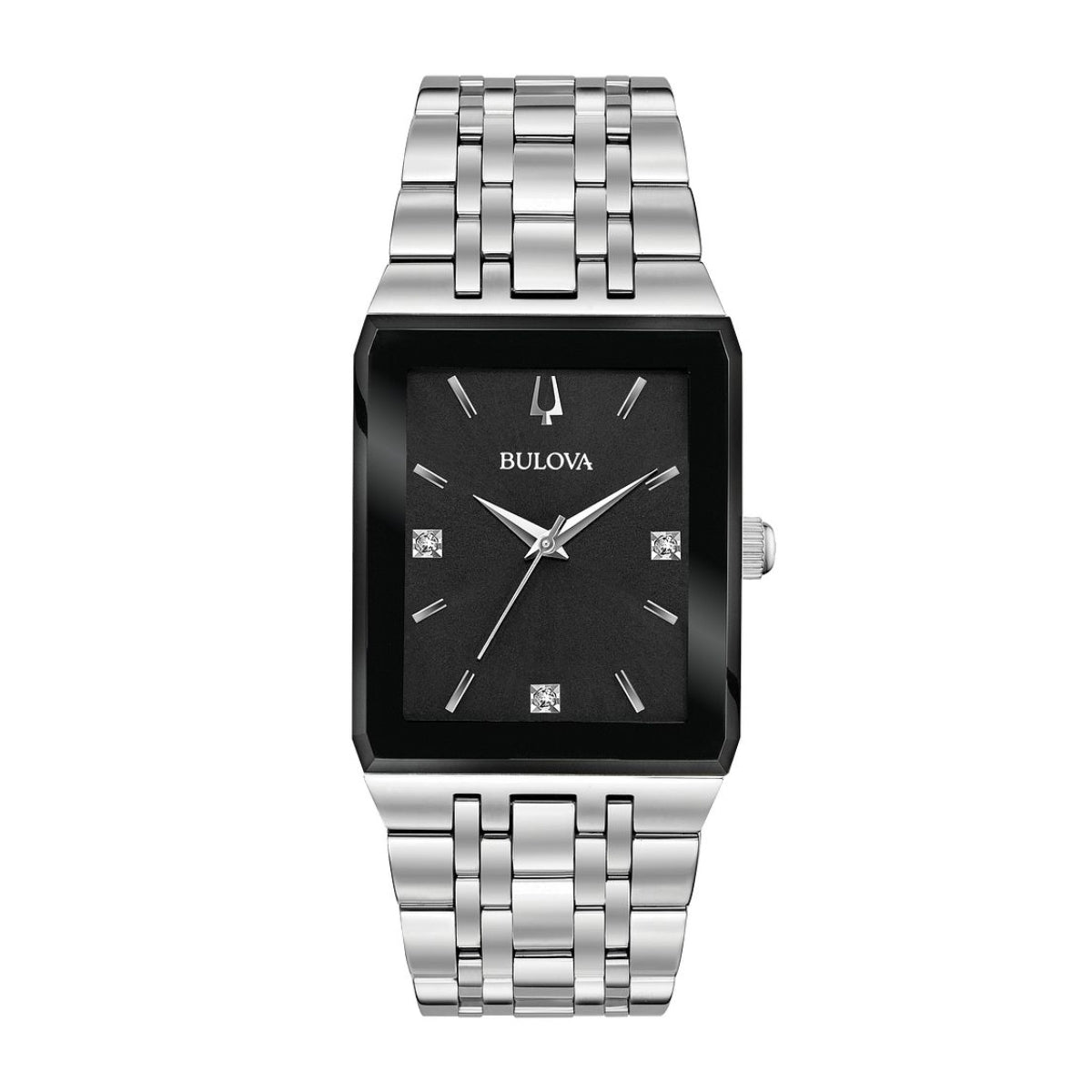 Bulova Men's Quadra Stainless Steel Watch with Black Dial