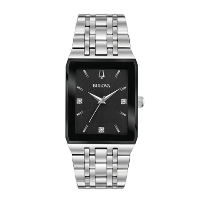 Bulova Men's Quadra Stainless Steel Watch with Black Dial