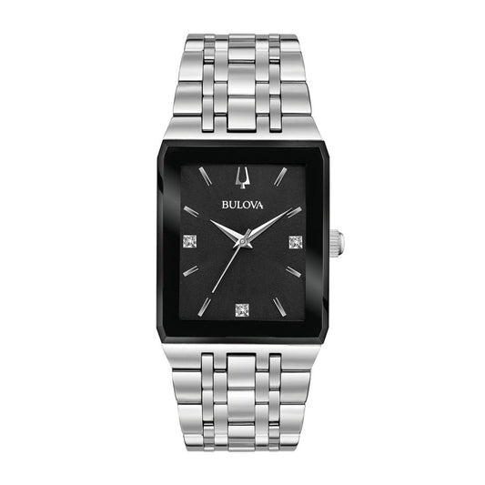 Bulova Men's Quadra Stainless Steel Watch with Black Dial