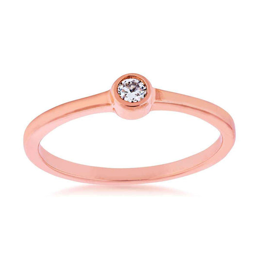 1/10 ct. tw. Round Bezel Set Diamond Stackable Ring in 10K Pink Gold