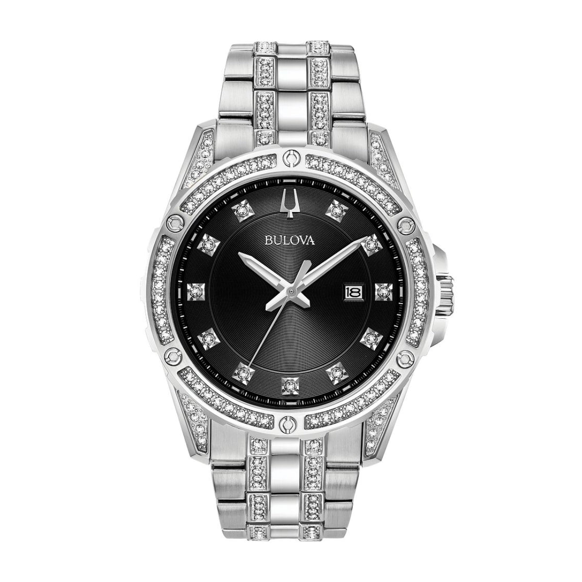 Bulova Men's Crystal Collection Stainless Steel Black Dial Watch & Bracelet Set