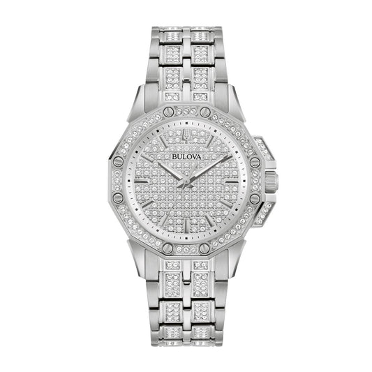 Bulova Ladies' Octava Stainless Steel Watch with Pave Crystal Dial