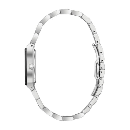 Bulova Ladies' Quadra Stainless Steel Watch with Black Dial front view