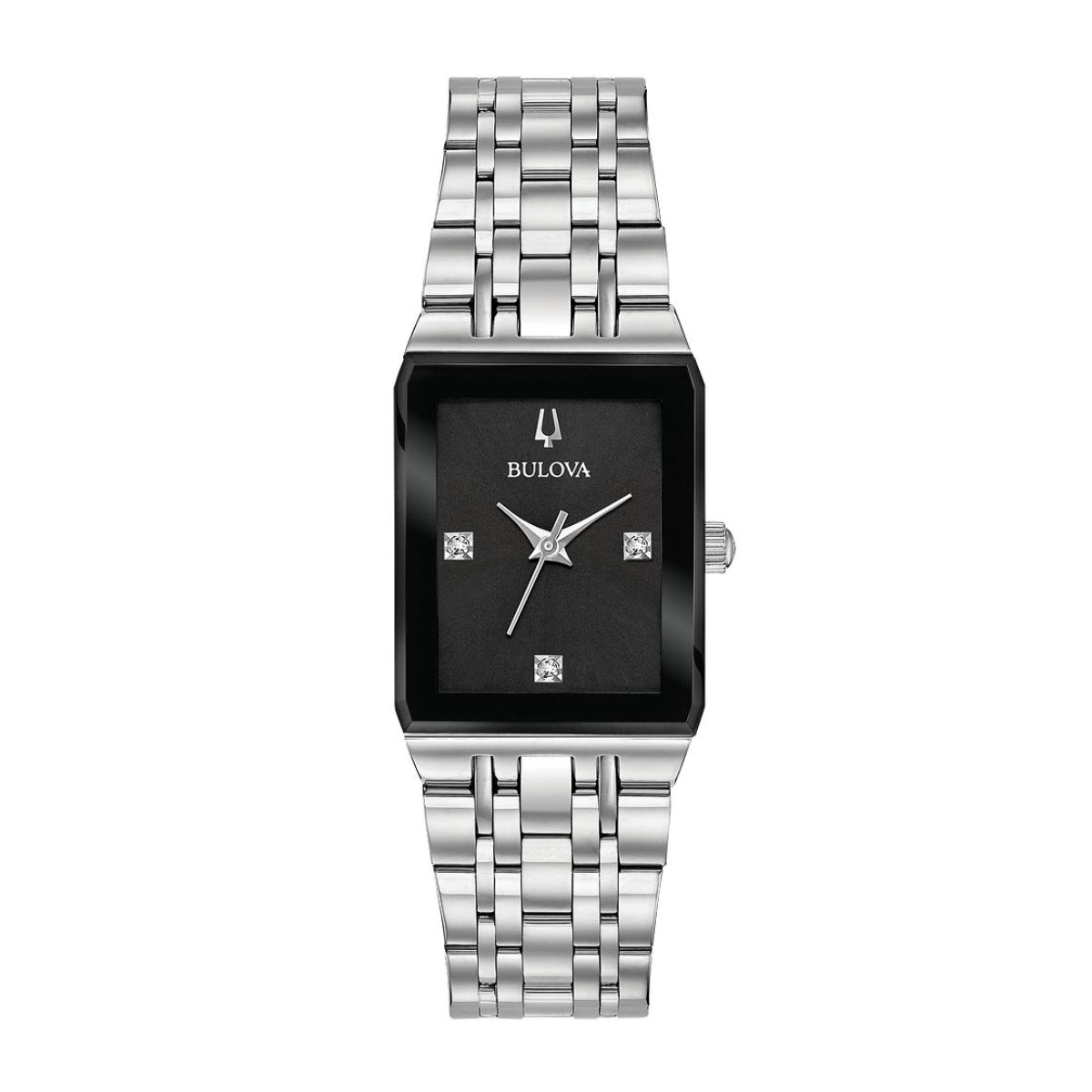 Bulova Ladies' Quadra Stainless Steel Watch with Black Dial
