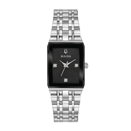 Bulova Ladies' Quadra Stainless Steel Watch with Black Dial