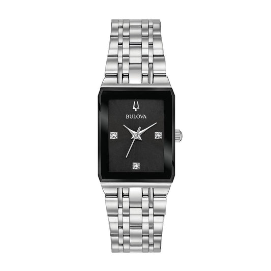 Bulova Ladies' Quadra Stainless Steel Watch with Black Dial