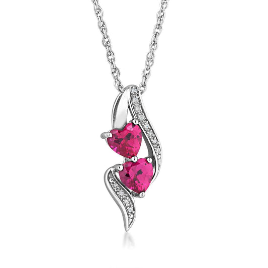 Created Heart Shaped Ruby & Diamond Pendant in Sterling Silver