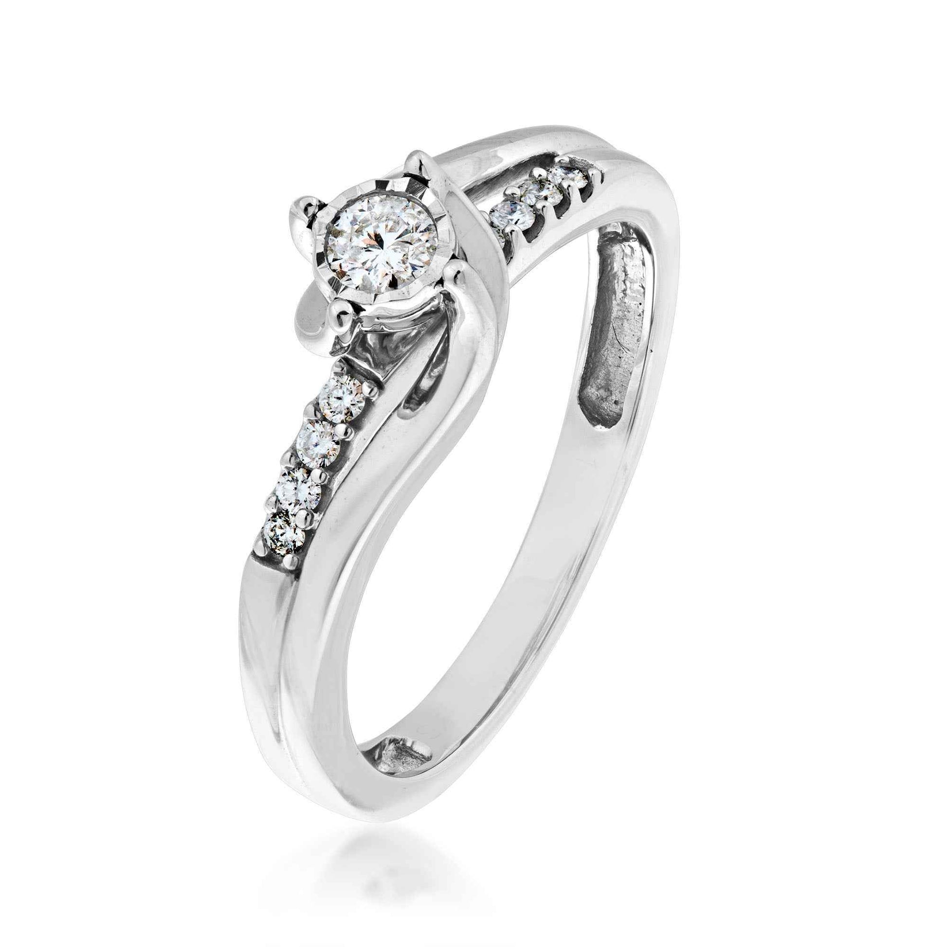 I Promise 1/5 ct. tw. Round Diamond Promise Ring with Miracle Plated Halo in 10K White Gold front view